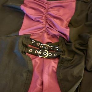 Lace up back buckle front blouse